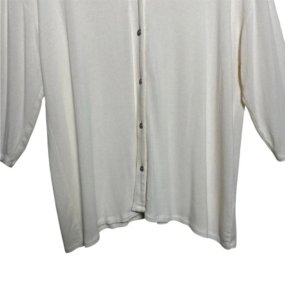 J Jill Wearever Collection Large Ultra Fine 3/4 Bracelet Sleeve Cream Cardigan - Picture 4 of 10